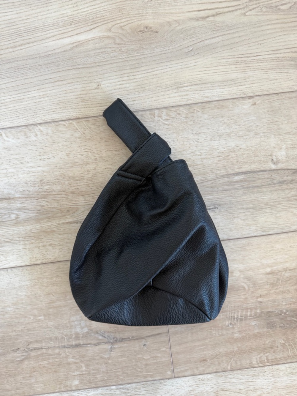 Black Knot Handle Faux Leather Wrist Bag